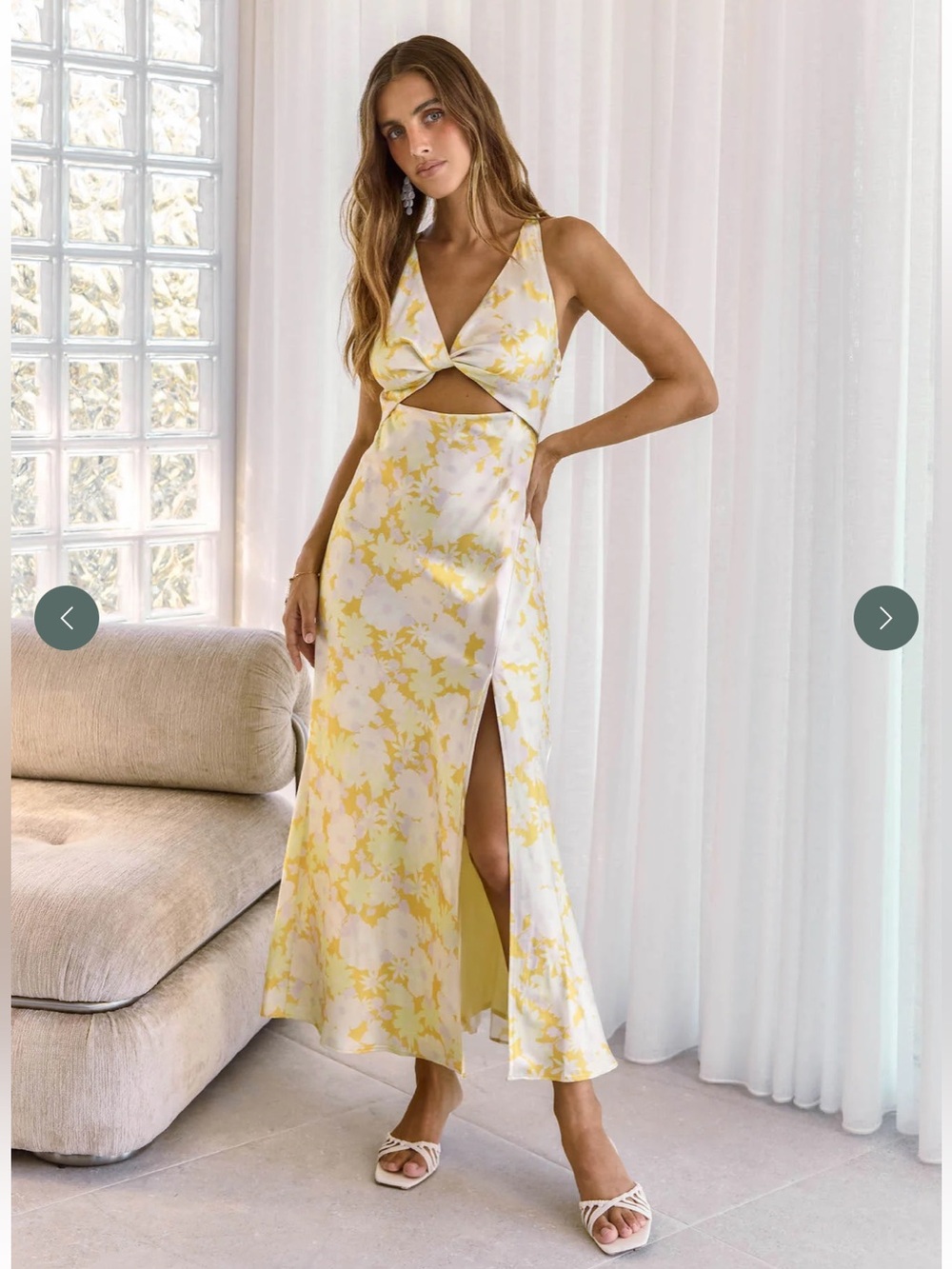 NWT Main Attraction Satin Maxi Dress Yellow Sz: S